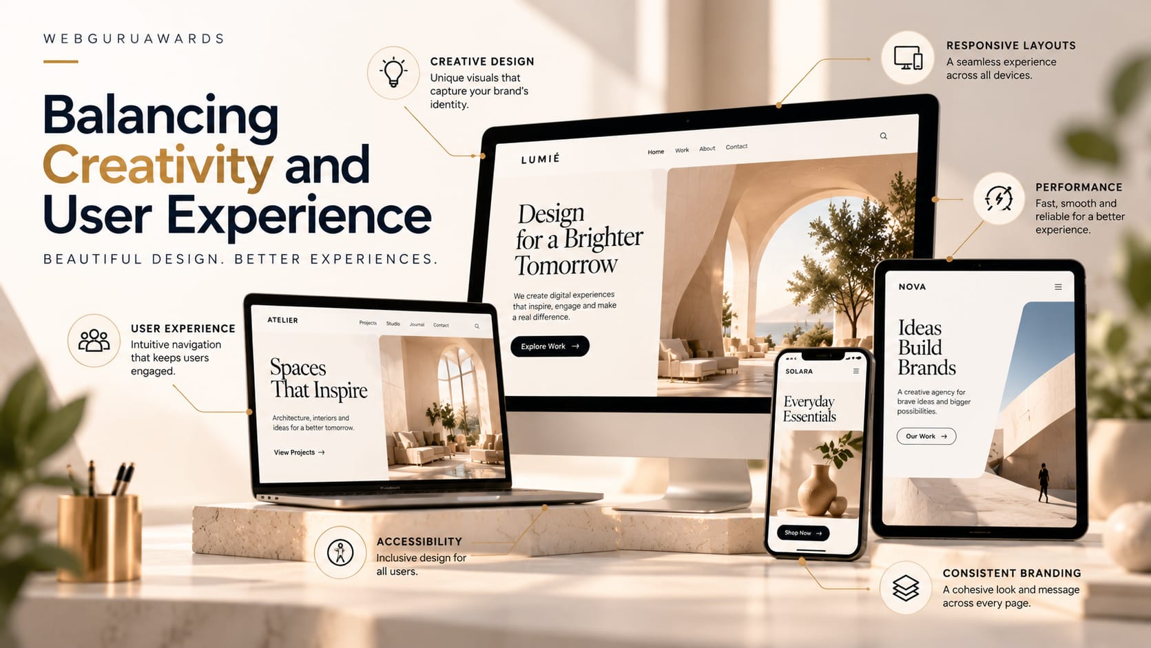 Responsive website design displayed across desktop, tablet and mobile screens, illustrating visual consistency and user experience.